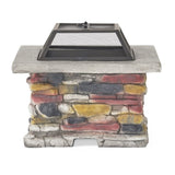 28" Concrete Wood Burning Outdoor Fire Pit Table with Lid - Stone Gray 53657.00