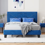ZUN Simple Queen Size Upholstered Bed Frame with Rivet Design, Modern Velvet Platform Bed with WF322805AAC