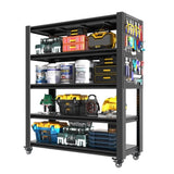 72"H 5 Tier Adjustable Shelving with Pegboard and Wheel, Heavy Duty Storage Shelves, Metal Shelving T2398P313256