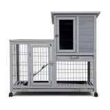 Detachable Rabbit Hutch with Removable Tray and Rolling Casters, GrayWhite W2181P190614