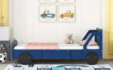 Twin Size Car-Shaped Platform Bed with Wheels,Blue WF311752AAC