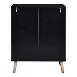 ZUN FCH 2-door vertical shoe cabinet particle board + plastic rattan black frame + original wood rattan 51206975