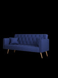 71-inch convertible love seat sofa, American retro blue velvet material, suitable for small living W165880950