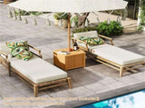 Solid Acacia Wood Outdoor Side Table with Umbrella Hole, 2-in-1 Storage End Table for Patio Poolside 86228546
