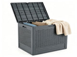 25 Gallon Outdoor Deck Box, Weatherproof PP Storage Chest with Rattan Texture, Lockable Patio 13630288