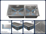 Stainless Steel Kitchen Sink, 32x19 Double Bowl in Brushed Nickel, Overmount Handmade Sink, with 04997496