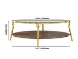 Modern Round Walnut 2-Tiered Coffee Table with Glass Top and Gold Base for Living Room, 29.9" N735P350390D