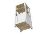 Linen Single Door Cabinet 59" H, Two Interior Shelves, Two Open Shelves, Light Oak / White B097133250