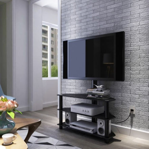 ZUN Black Multi-function TV Stand Height Adjustable Bracket Swivel 3-Tier 32486267