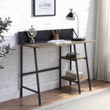 ZUN Rustic Oak and Black 2-Shelf Writing Desk with H-Shaped Base B062P209210