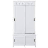 ZUN Multifunctional Hall Tree with Sliding Doors, Wooden Hallway Shoe Cabinet with 96574897