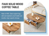 Coffee table with double drawers. The board surface is MDF sticker, and both sides are transparent W1151P191785