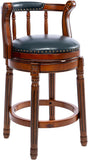 Seat Height 26'' Swivel Leather Wooden Bar Stools,360 Degree Swivel Bar Height Chair with Backs for W2195135483