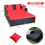 Red Outdoor Rattan Daybed with Upholstered Cushions 48768707