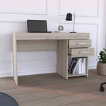 ZUN Ibare Two Drawer Computer Desk, One Lower Shelf -Light Gray B20091873