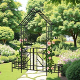 Metal Garden Arch with Gate with planter W80.71*H97.24 Climbing Plants Support Rose Arch Outdoor 97052596