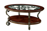 ZUN Traditional Style Brown Cherry 1pc COFFEE TABLE Open Bottom Shelf Ornate Design Glass Top Living B011P203063