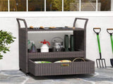 Handwoven PE Rattan Outdoor Bar with Tempered Glass Top & Drawer, 4 Wheels with Brakes Serving 78530937