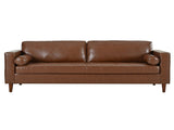 Mirod Mid-Century Modern PU Leather 3-Seat Sofa, Tufted Design, Solid Wood Legs, 2 Bolster Pillows, N760P285734G