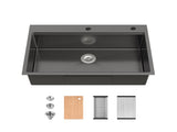 Stainless Steel Kitchen Sink, 33x22 Single Bowl, Overmount Handmade Sink in Black, with Cutting 82071527