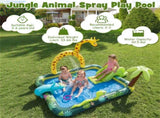 82" Inflatable Jungle Spray Pool with Giraffe Sprinkler & Slide, Kids Water Play Center for Backyard 56775058