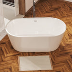 ZUN 60'' Freestanding Gloss White Acrylic Soaking Bathtub with Toe-Tap Chrome Drain and Classic Slotted W1920P155853