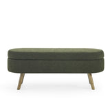 Ottoman Oval Storage Bench,Rubber Wood Legs, Green W487P220595