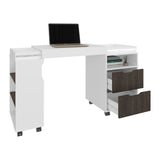 San Diego 54" Wide Two Drawer Expandable Desk with Seven Shelves and Casters White - Dark Walnut B200P286949