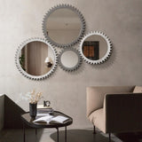 ZUN Vintage 34'' x 34'' Wood Round Hanging Gear Shape Heavy Decorative Mirror For Bathroom Living Room W1445P171293