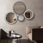 ZUN Vintage 26'' x 26'' Wall Wood Round Hanging Gear Shape Heavy Decorative Mirror For Bathroom Living W1445P171289