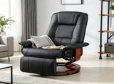 Black Manual Swivel Faux Leather Lounge Chair with Footrest & Armrest, Perfect for Living Room 52877052