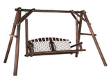 6.5ft Hardwood Patio Garden Outdoor Porch Swing with Stand, Rustic Loveseat Swing Chair for 2 71075551