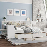 Wooden L-Shape Daybed with Seven Storage Cabinets and Two Storage Drawers, Multi-functional Bed with 74696314