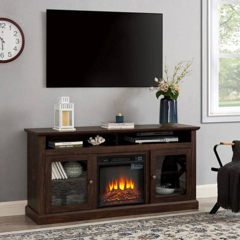 Contemporary TV Media Stand Modern Entertainment Console 18" Fireplace Insert for TV Up to 65" 37943791