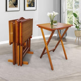 Folding Trays with Storage Rack,Snack Table - Set of 4,honey W49539832