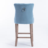Contemporary Velvet Upholstered Barstools with Button Tufted Decoration and Wooden Legs, and Chrome W1143P177582
