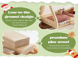Twin Size House Floor Bed with Tent and Light, Solid Wood Teepee Floor Bed with Full-length W1580P369466