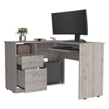 ZUN Light Grey 2-Drawer 1-Shelf L-Shaped Computer Desk B06280386