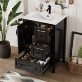 24 inch Bathroom Vanity with Sink, One Cabinet with Soft-closing Door, 3 Soft-closing Drawers, Retro N759P292551B