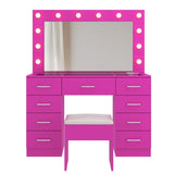 Vanity Desk Set with Large Lighted Mirror and Powre Outlet, Glass Top Makeup with 9 Drawers, 36751052