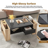 ON-TREND High Glossy Coffee Table with 2 Drawers, Practical Two Tone Center Table with Hidden N721P205792B