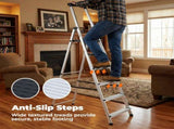 6-Step Folding Aluminum Ladder, 330 lbs Capacity, Lightweight with Anti-Slip Steps & Handrail 19895040
