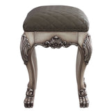 Grey and Vintage Bone White Vanity Stool with Tufted Seat B062P186401