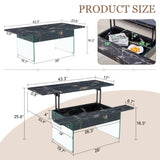 ZUN Multifunctional Lift Top Coffee Table -Black Marble Pattern, Essential for Modern Homes.Tempered W2920P226077