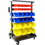 6-Tier Dual-Sided Rolling Bin Rack , 350 Pound Capacity, Includes 60 Organizer Bins, with Tray and W465P202988