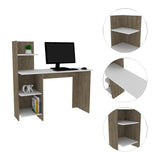 ZUN Vilna 120 Writing Desk , Four Shelves -Light Oak / White B20092055