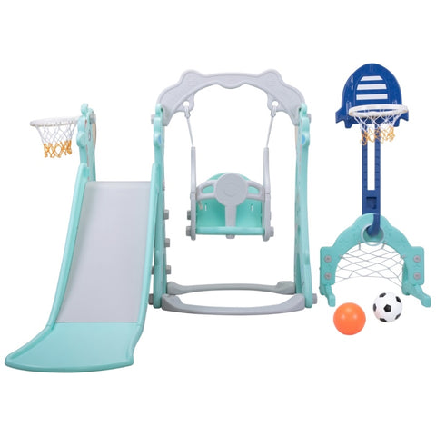 ZUN 5 in 1 Slide and Swing Playing Set, Toddler Extra-Long Slide with 2 Basketball Hoops, Football, W2181139405