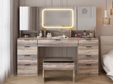 Large Vanity Table Set with 3 Opening Mirrors and LED Lights, Vanity Table with Full Storage Behind 95580572