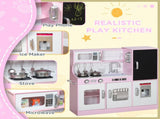 Qaba Play Kitchen, Kids Kitchen Playset Pretend Play Toy Kitchen with Play Phone, Chalkboard, Towel 35279382