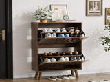 Medieval-style modern shoe cabinet, upright shoe storage unit with vertical grooved finish, W1706P465289